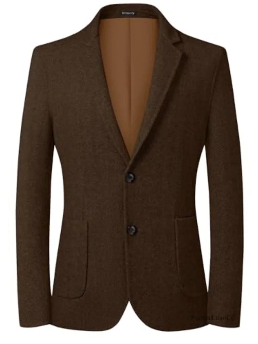Men's Herringbone Tweed Wool Blend Sport Coat Blazer Two Button Patch Pocket